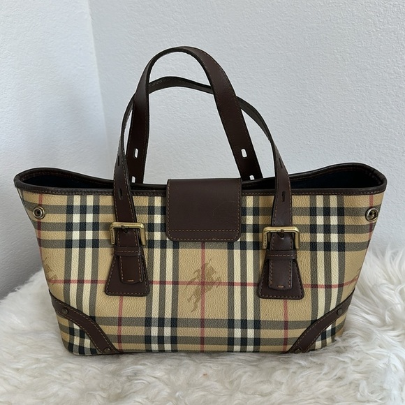 💯Authentic BURBERRY Haymarket Check Buckle Satchel Chocolate🍀 - Picture 11 of 16